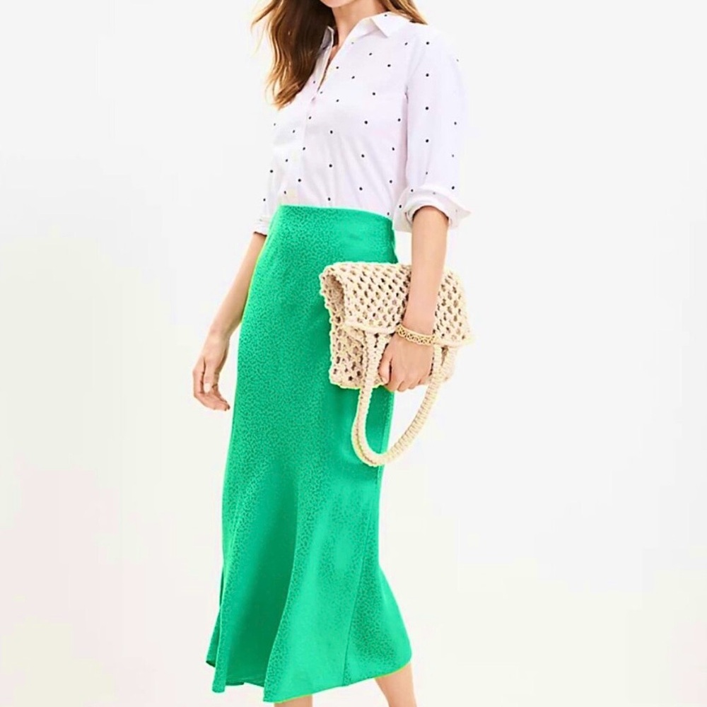 LOFT Bias Cut Green Maxi/Midi Skirt | Medium